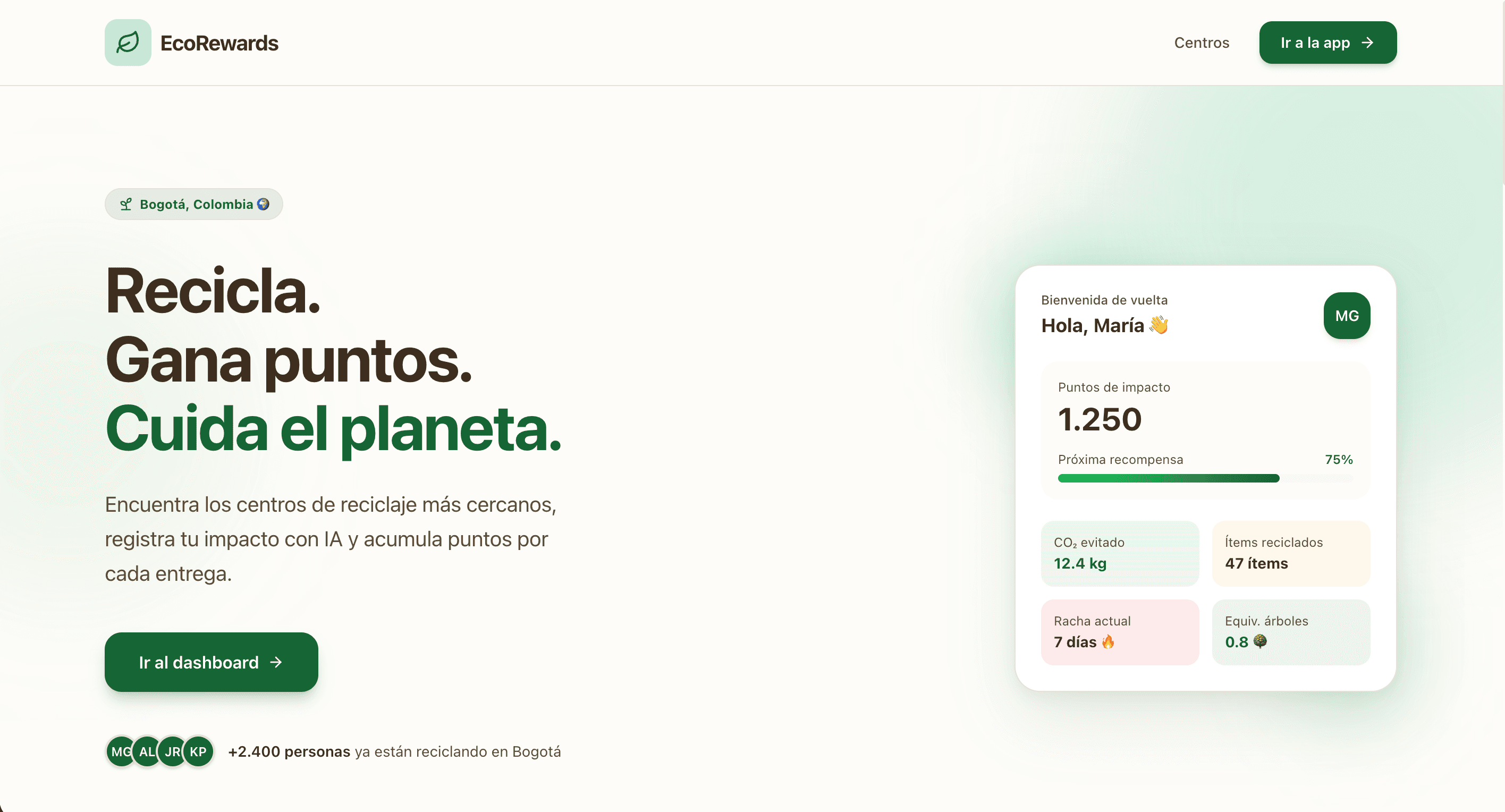 EcoRewards · Recycling Rewards App preview